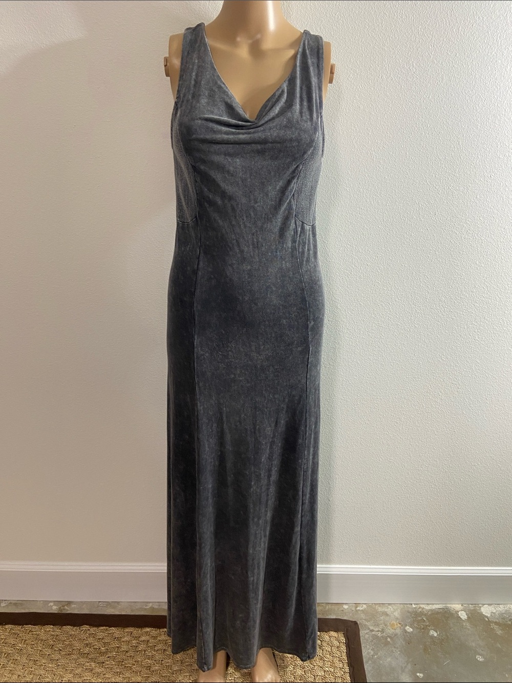 AnM acid wash Cowl Neck Maxi Dress in Charcoal Gray Sz S